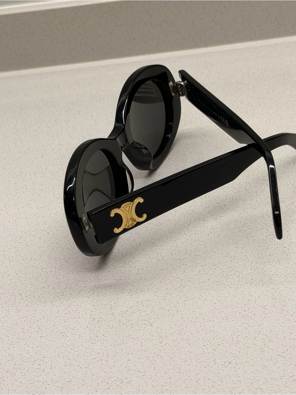 Celine Black Round Sunglasses with Gold Emblem